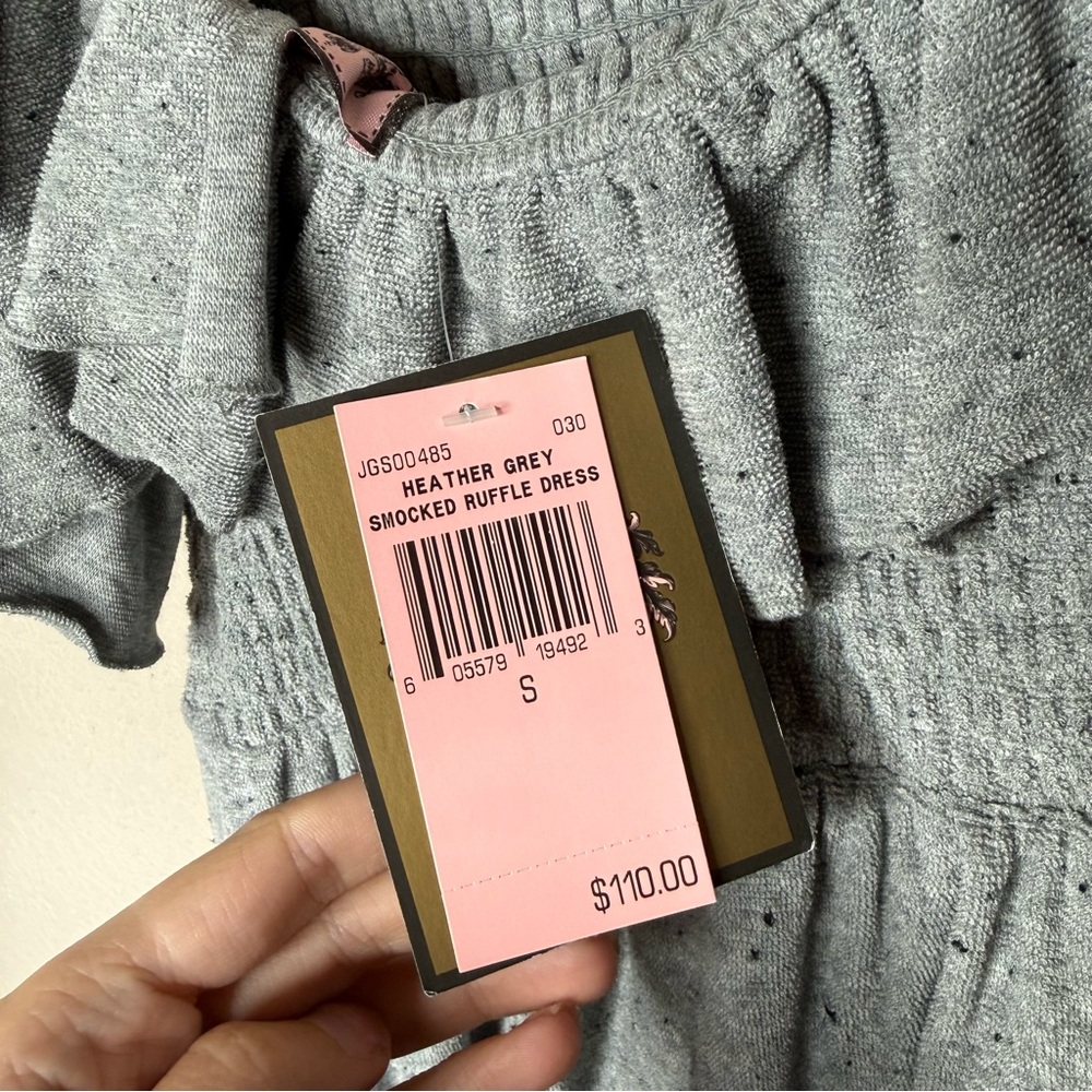 Juicy Couture Heather Gray Smocked Ruffle Mini Dress NWT - Picture 4 of 4
